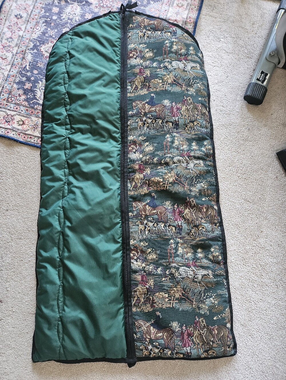 Vintage Custom Made Hunting Tapestery Hanging Garment Bag